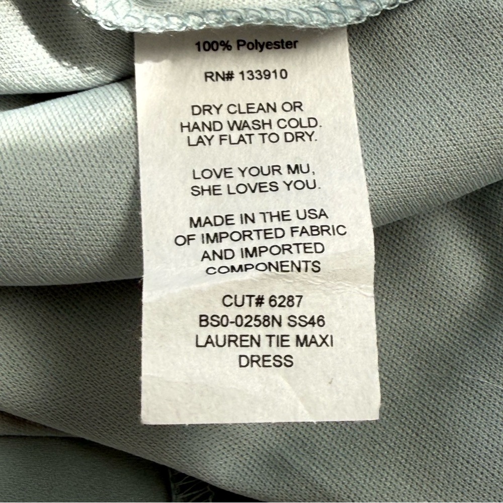 Show Me Your Mumu Lauren Tie Back Sage Green Chiffon Gown Maxi Dress XL NEW - Picture 8 of 14